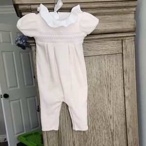 Edgehill Collection Pink Romper with White Collar